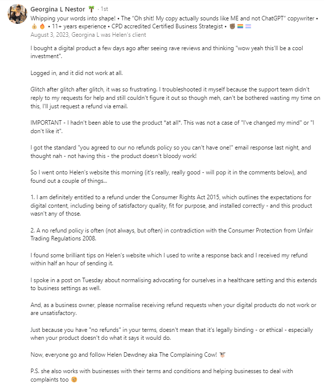 you're entitled to a full refund